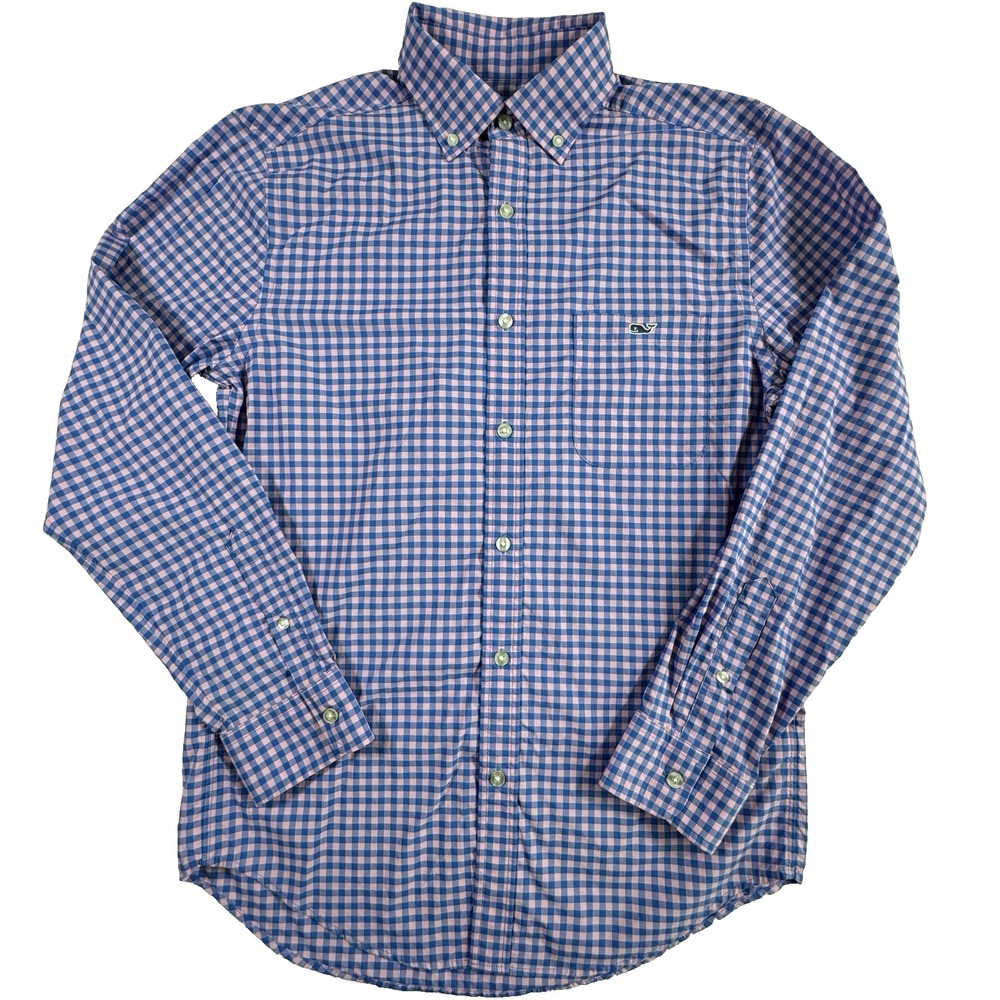 Vineyard Vines Tucker Performance Shirt‎ Mens Small Pink Blue Gingham Stretch - Picture 3 of 6